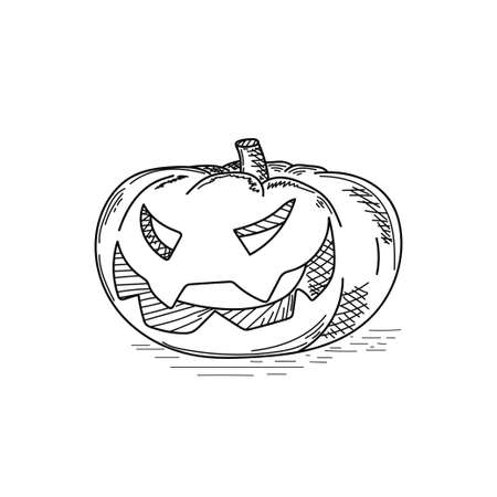 Drawing, engraving, ink, line art, vector illustration halloween pumpkin jack lantern sketch in silhouette on a white background.のイラスト素材