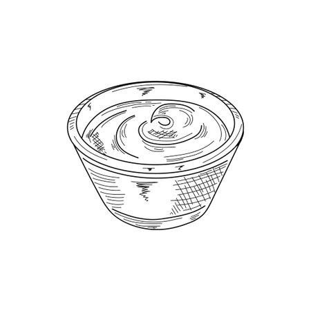Drawing, engraving, ink, line art, vector illustration bow of barbecue sauce organic food concept sketch in silhouette on a white background.のイラスト素材
