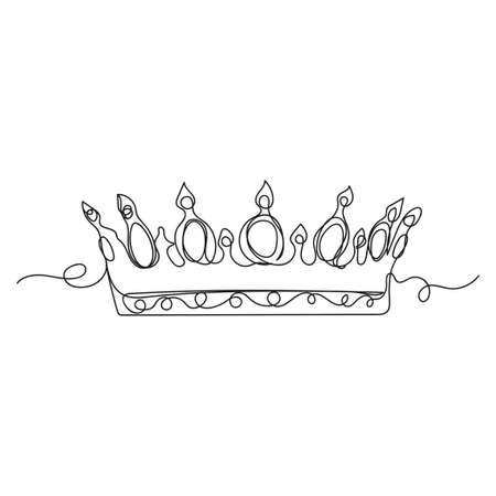 Continuous one line drawing of royal crown in silhouette on a white background. Linear stylized.のイラスト素材