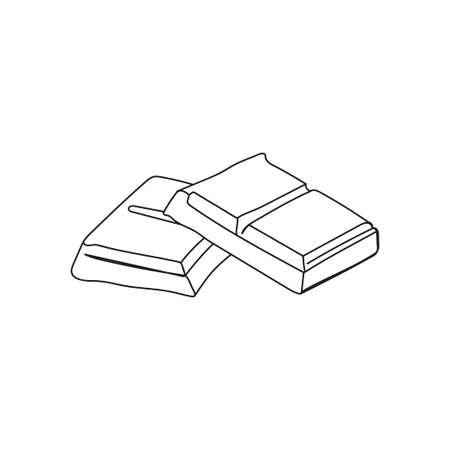 Drawing, engraving, ink, line art, linear, vector illustration pieces of chocolate bar icon sketch in silhouette on a white background.のイラスト素材