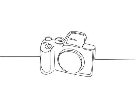 Continuous one line drawing of photo camera in silhouette on a white background. Linear stylized.のイラスト素材