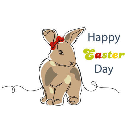 Vector illustration continuous one line drawing of baby bunny Happy Easter Day rabbit in silhouette on a white background. Linear stylized.のイラスト素材