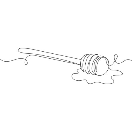 Vector continuous one single line drawing of honey on dipper in silhouette on a white background. Linear stylized.のイラスト素材