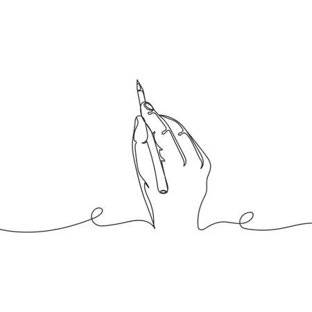 Vector continuous one single line drawing of hand-draws a pencil advertising or business concept in silhouette on a white background. Linear stylized.のイラスト素材