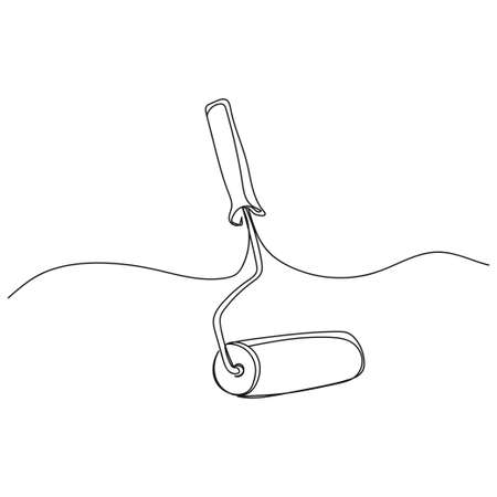 Vector continuous one single line drawing of paint roller tool in silhouette on a white background. Linear stylized.のイラスト素材