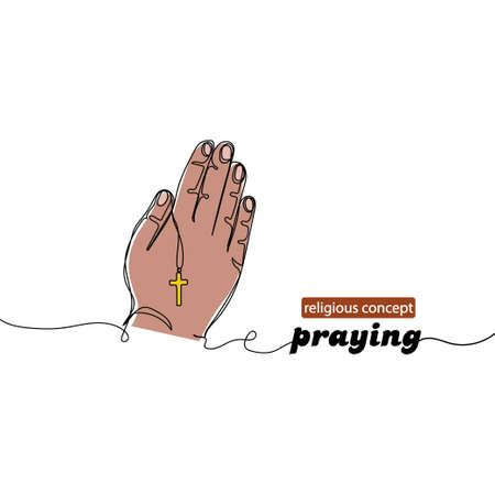 Vector continuous one single line drawing of praying hands of religious concept in silhouette on a white background. Linear stylized.のイラスト素材