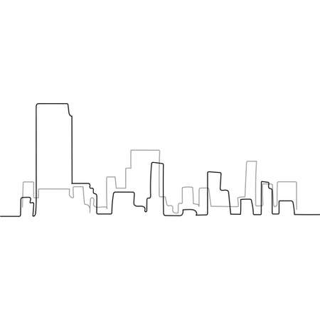 Vector continuous one single line drawing icon of city towers in silhouette on a white background. Linear stylized.のイラスト素材