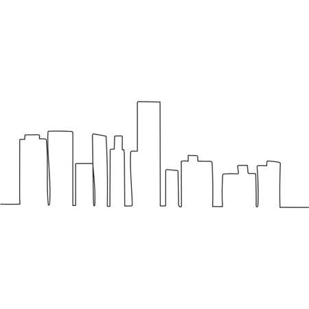 Vector continuous one single line drawing icon of city towers in silhouette on a white background. Linear stylized.のイラスト素材