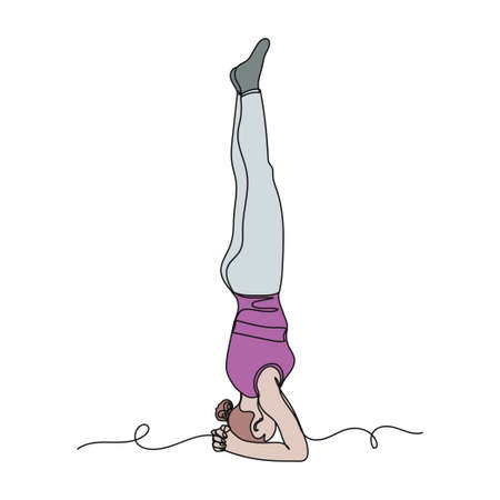 Vector continuous one single line drawing icon of athletic girl gymnastic exercises in silhouette on a white background. Linear stylized.のイラスト素材
