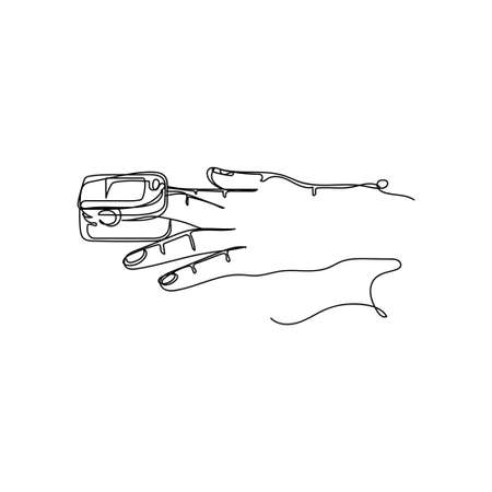 Vector continuous one single line drawing icon of finger pulse oximeter in silhouette on a white background. Linear stylized.のイラスト素材