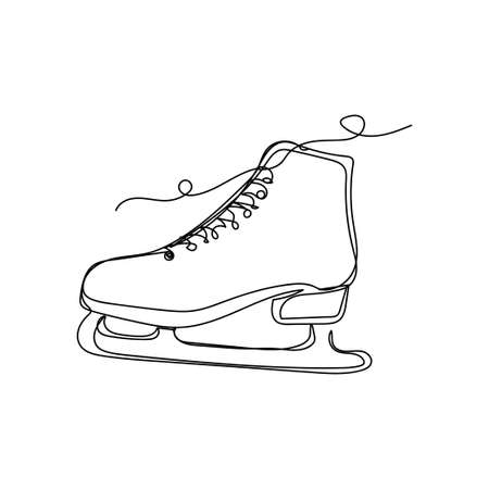 Vector continuous one single line drawing icon of one figure skate in silhouette on a white background. Linear stylized.のイラスト素材