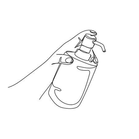 Vector continuous one single line drawing icon of washing hands in silhouette sketch on white background. Linear stylized.のイラスト素材
