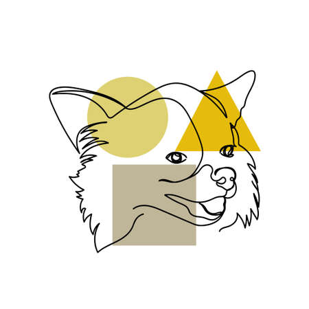 Vector abstract continuous one single line drawing icon of chihuahua dog in silhouette sketch. Perfect for greeting cards, party invitations, postersのイラスト素材