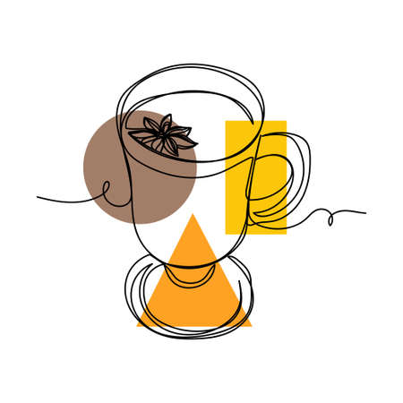 Vector abstract continuous one single simple line drawing icon of christmas mulled wine in silhouette sketch. Perfect for greeting cards, party invitations, postersのイラスト素材