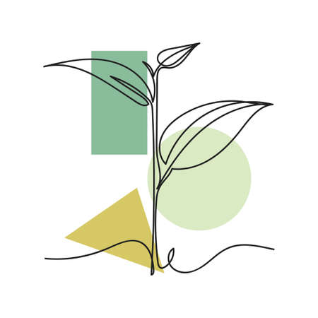 Vector abstract continuous one single simple line drawing icon of leaf plant eco concept in silhouette sketch. Perfect for greeting cards, party invitations, postersのイラスト素材