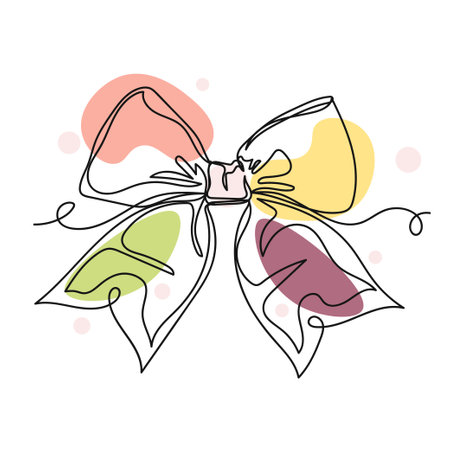 Vector abstract continuous one single simple line drawing icon of gift bow celebration christmas concept in silhouette sketch. Perfect for greeting cardsのイラスト素材