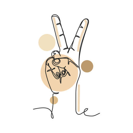 Vector abstract continuous one single simple line drawing icon of number two human hand in silhouette sketch. Perfect for greeting cardsのイラスト素材