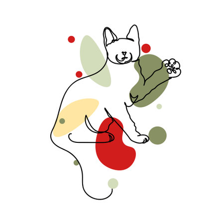 Vector abstract continuous one single simple line drawing icon of beautiful cat kitten in silhouette sketch. Perfect for greeting cardsのイラスト素材