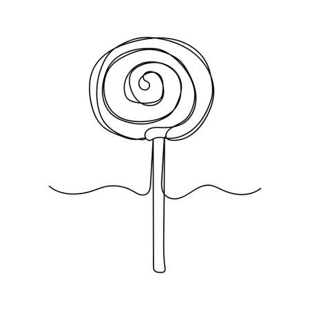 Vector abstract continuous one single simple line drawing icon of lollipop candy in silhouette sketch.のイラスト素材