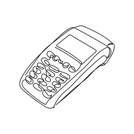 Continuous one simple single line drawing of payment terminal icon in silhouette on a white background. Linear stylized.のイラスト素材