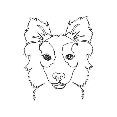 Continuous one simple single abstract line drawing of border collie dog face head icon in silhouette on a white background. Linear stylized.のイラスト素材
