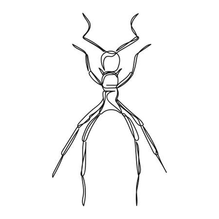 Continuous one simple single abstract line drawing of ant icon in silhouette on a white background. Linear stylized.のイラスト素材