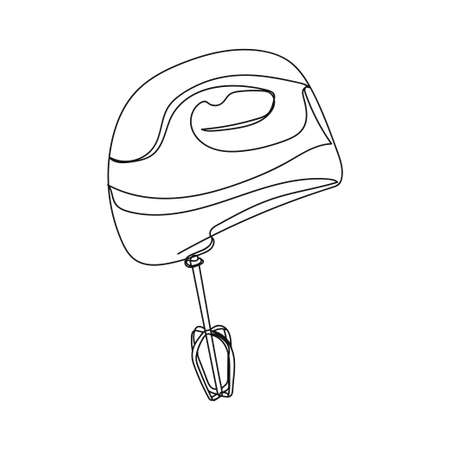 Continuous one simple single abstract line drawing of electrical hand mixer icon in silhouette on a white background. Linear stylized.のイラスト素材