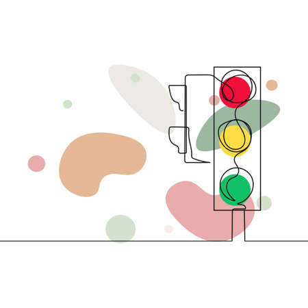 Continuous one simple single abstract line drawing of traffic light icon in silhouette on a white background.のイラスト素材