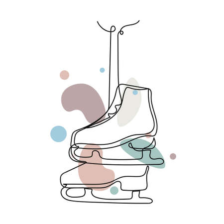 Continuous one simple single abstract line drawing of pair of ice skates icon in silhouette on a white background. Linear stylized.のイラスト素材