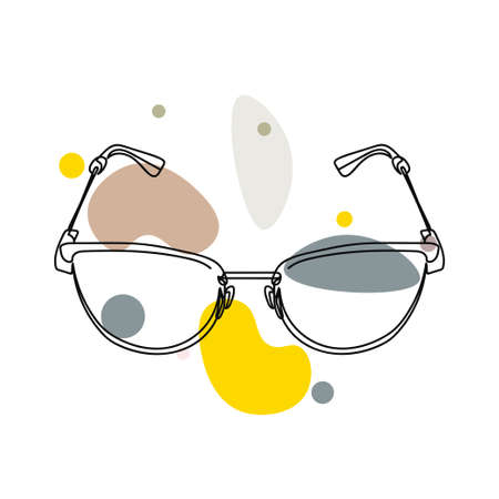 Continuous one simple single abstract line drawing of stylish eyeglasses icon in silhouette on a white background. Linear stylized.のイラスト素材