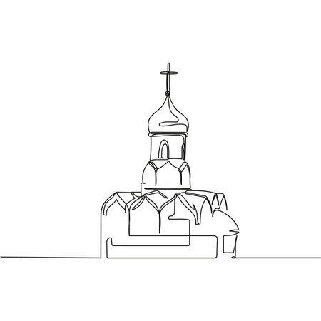 Continuous one simple single abstract line drawing of christian church easter day icon in silhouette on a white background. Linear stylized.のイラスト素材