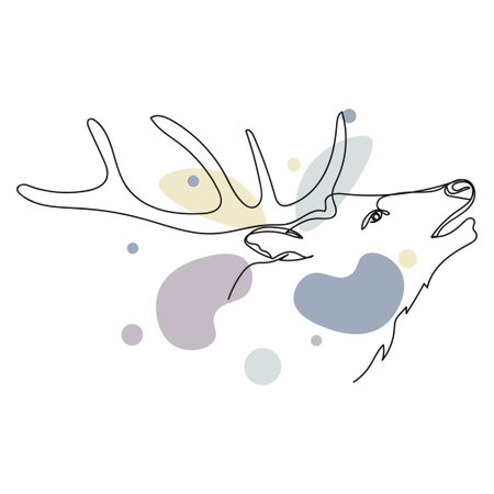 Continuous one simple single abstract line drawing of elk reindeer portrait icon in silhouette on a white background.のイラスト素材