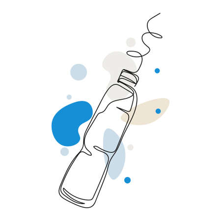 Continuous one simple single abstract line drawing of water splash out of bottle icon in silhouette on a white background. Linear stylized.のイラスト素材