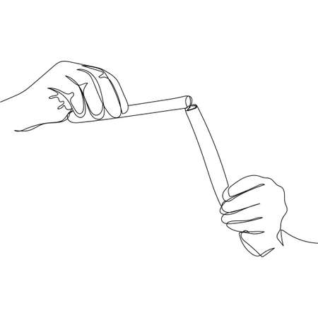 Continuous one simple single abstract line drawing of experiments in a laboratory test icon in silhouette on a white background. Linear stylized.のイラスト素材