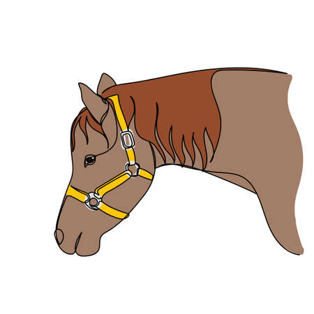 Continuous one simple single line drawing of cute horse icon sketch in silhouette on a white background. Linear stylized.のイラスト素材