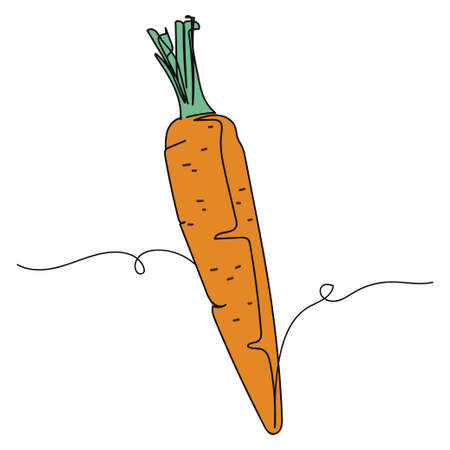 Continuous one simple single abstract line drawing of carrot icon in silhouette on a white background. Linear stylized.のイラスト素材
