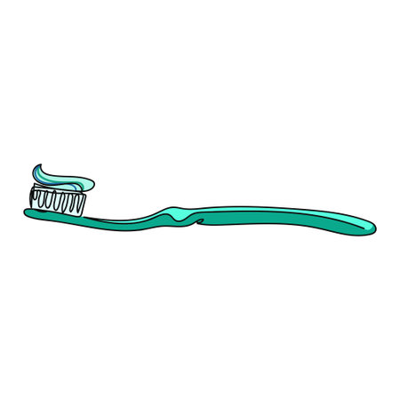 Continuous one simple single abstract line drawing of toothbrushes icon in silhouette on a white background. Linear stylized.のイラスト素材