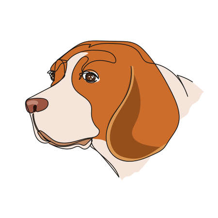 Continuous one simple single abstract line drawing of beagle dog portrait icon in silhouette on a white background. Linear stylized.のイラスト素材