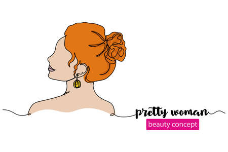 Vector abstract continuous one single simple line drawing icon of beautiful woman stylish in silhouette sketch.のイラスト素材