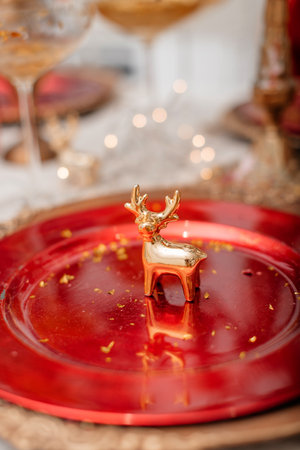 Christmas Table Setting. Holiday Decorations.の写真素材