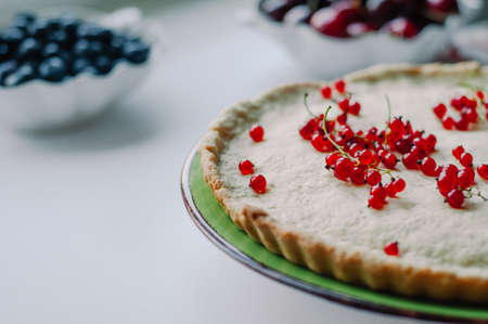 berry pie with golden crust - space for text. summer berry pie, cropping