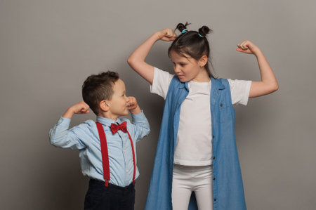Portrait of cute children Friendship posing together childhood unalteredの写真素材