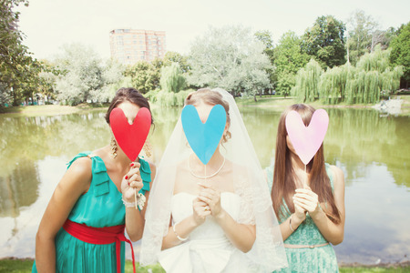 portrait of the bride and bridesmaids in a wedding dayの写真素材