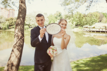 portrait of the bride and groom in wedding dayの写真素材