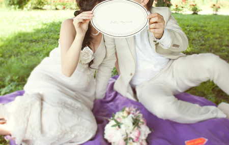 the bride and groom on the natureの写真素材