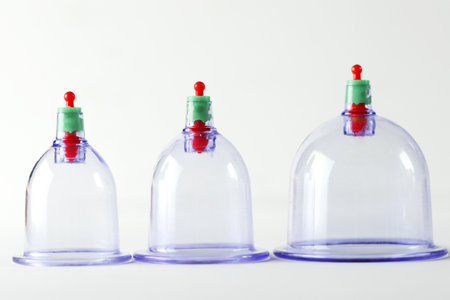 Vacuum massage cups isolated on white background. Cupping therapy sets anti cellulite cup.の写真素材