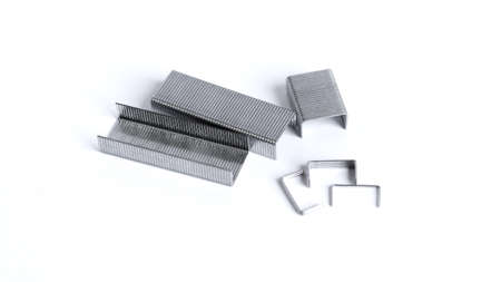 Metal staples for stapler isolated on white background
