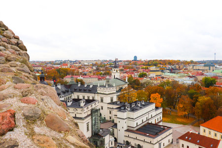Vilnius, Lithuania - October 13, 2019: Aerial view over Old town from Castle Hill and Gediminas Tower, Vilnius, Lithuania, Baltic statesのeditorial素材
