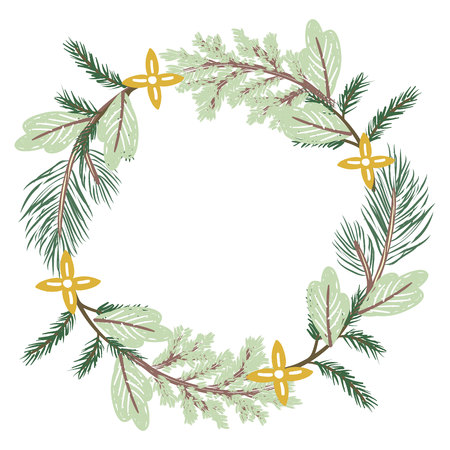 Christmas Wreath conifer branches on white backgroundのイラスト素材