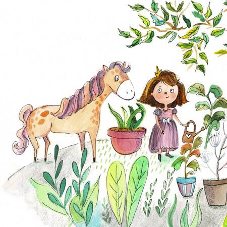 illustration with a princess and horseの写真素材